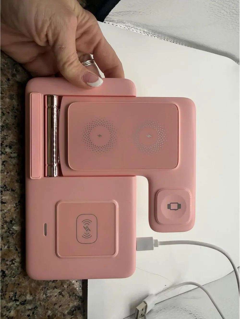 Pink 3-in-1 Wireless Charging Station for Phone, Watch, and Earbuds